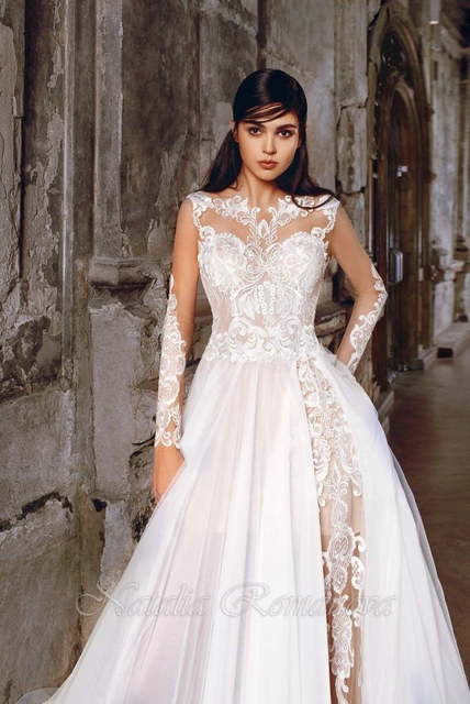 Свадебное платье Беатриче. Силуэт А-силуэт. Цвет Айвори / Капучино, Белый / Молочный, Персик / Оранжевый. Вид 5