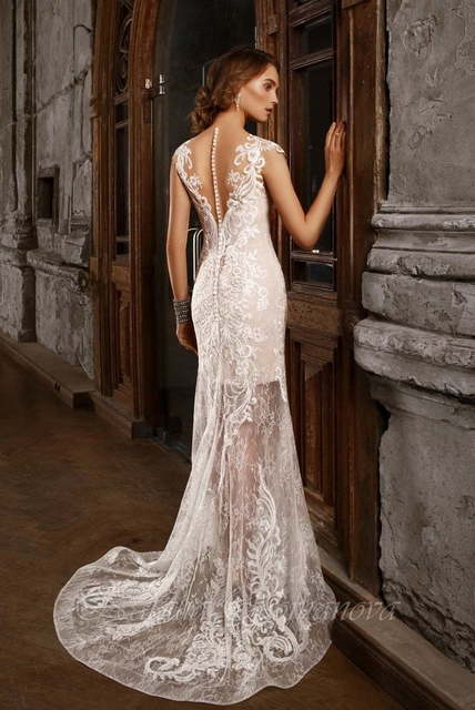 Свадебное платье Ингрид. Силуэт Рыбка, А-силуэт. Цвет Айвори / Капучино, Белый / Молочный, Персик / Оранжевый. Вид 2