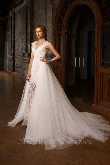 Свадебное платье Ингрид. Силуэт Рыбка, А-силуэт. Цвет Айвори / Капучино, Белый / Молочный, Персик / Оранжевый. Вид 3