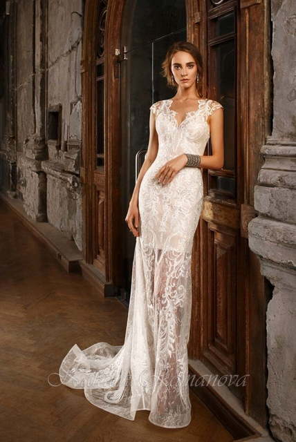 Свадебное платье Ингрид. Силуэт Рыбка, А-силуэт. Цвет Айвори / Капучино, Белый / Молочный, Персик / Оранжевый. Вид 5