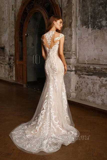 Свадебное платье Александри. Силуэт А-силуэт. Цвет Айвори / Капучино, Белый / Молочный. Вид 2