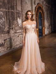 Свадебное платье Эмбер. Силуэт А-силуэт. Цвет Айвори / Капучино, Персик / Оранжевый. Вид 1