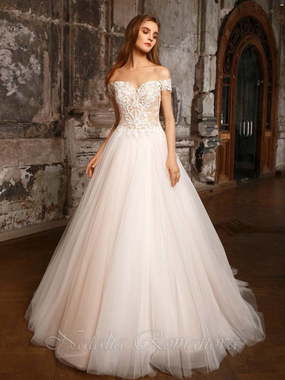 Свадебное платье Магда. Силуэт Пышное, А-силуэт. Цвет Белый / Молочный, Персик / Оранжевый. Вид 1