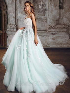 Свадебное платье Инара. Силуэт Пышное, А-силуэт. Цвет Пепельный / Металлик, Голубой / Синий, Тиффани. Вид 1