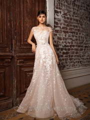 Свадебное платье Флориа. Силуэт А-силуэт. Цвет Айвори / Капучино, Персик / Оранжевый, оттенки Розового. Вид 1