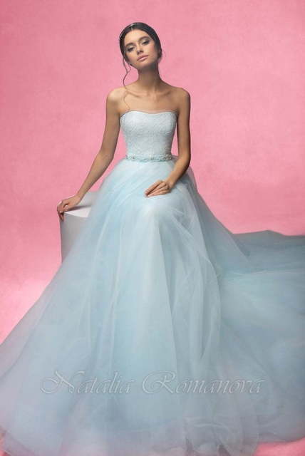 Свадебное платье Гдэдис. Силуэт Пышное, А-силуэт. Цвет Тиффани, Голубой / Синий. Вид 3