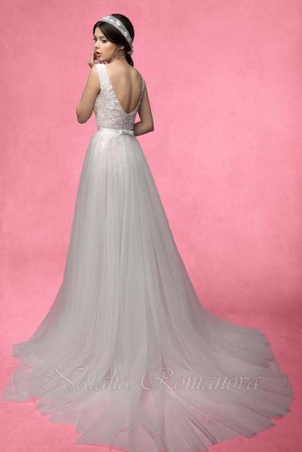 Свадебное платье Маргарет. Силуэт А-силуэт. Цвет Айвори / Капучино, Белый / Молочный. Вид 3