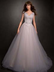 Свадебное платье Берта. Силуэт Пышное, А-силуэт. Цвет Пепельный / Металлик, Персик / Оранжевый. Вид 1