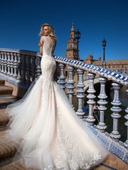 Свадебное платье Esperansa. Силуэт А-силуэт. Цвет Белый / Молочный, Персик / Оранжевый. Вид 2