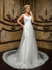 Свадебное платье Bridia. Силуэт А-силуэт, Прямое. Цвет Белый / Молочный. Вид 1