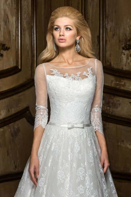 Свадебное платье Bruna. Силуэт А-силуэт. Цвет Белый / Молочный. Вид 3