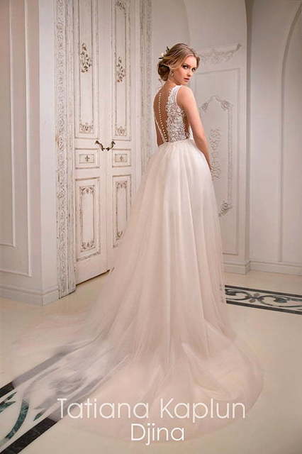 Свадебное платье Djina. Силуэт Пышное, А-силуэт, Прямое. Цвет Айвори / Капучино, Белый / Молочный. Вид 3