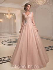 Свадебное платье Landa. Силуэт Пышное, А-силуэт. Цвет Персик / Оранжевый, оттенки Розового. Вид 1