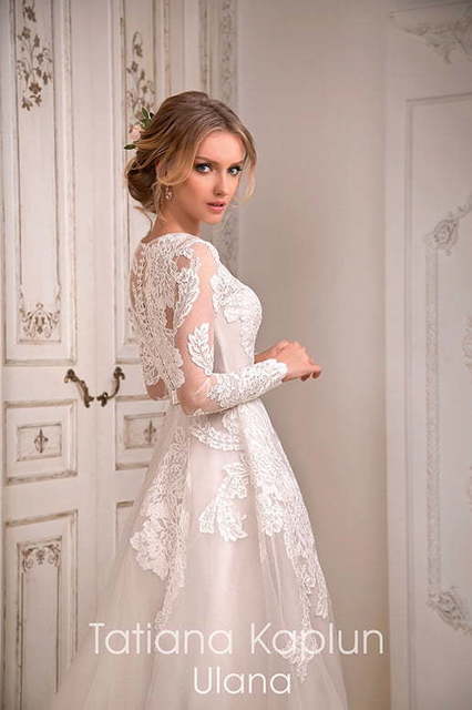 Свадебное платье Ulana. Силуэт А-силуэт. Цвет Белый / Молочный, оттенки Розового. Вид 3