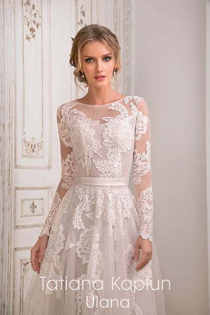 Свадебное платье Ulana. Силуэт А-силуэт. Цвет Белый / Молочный, оттенки Розового. Вид 4