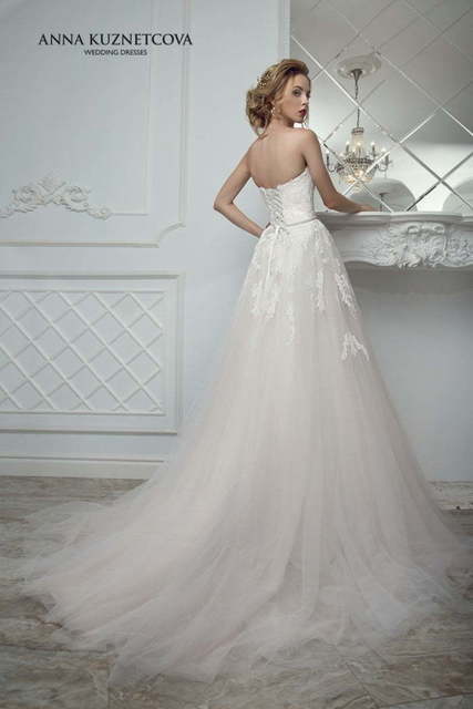 Свадебное платье Джина. Силуэт А-силуэт. Цвет Айвори / Капучино, Белый / Молочный, оттенки Розового. Вид 2