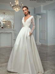 Свадебное платье Алесандра. Силуэт А-силуэт. Цвет Белый / Молочный, Айвори / Капучино. Вид 1