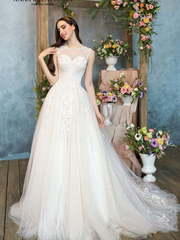 Свадебное платье Энджел. Силуэт А-силуэт. Цвет Белый / Молочный, Айвори / Капучино, Персик / Оранжевый. Вид 1