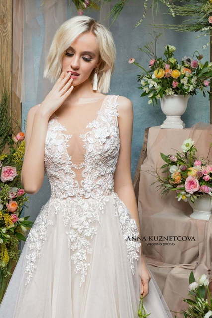 Свадебное платье Лилиан. Силуэт Пышное, А-силуэт. Цвет Айвори / Капучино, Белый / Молочный, Персик / Оранжевый. Вид 3