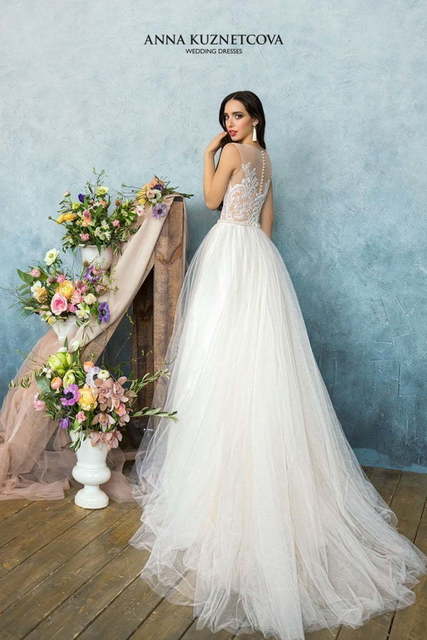 Свадебное платье Ирен. Силуэт А-силуэт. Цвет Айвори / Капучино, Белый / Молочный. Вид 2