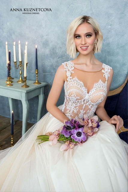 Свадебное платье Марис. Силуэт А-силуэт. Цвет Айвори / Капучино, Персик / Оранжевый. Вид 3