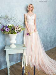 Свадебное платье Лулу. Силуэт А-силуэт. Цвет Персик / Оранжевый, оттенки Розового. Вид 1