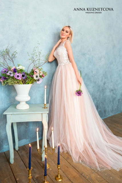 Свадебное платье Лулу. Силуэт А-силуэт. Цвет Персик / Оранжевый, оттенки Розового. Вид 3