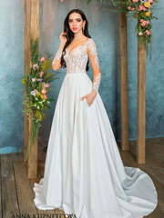 Свадебное платье Делайла. Силуэт А-силуэт. Цвет Белый / Молочный. Вид 1