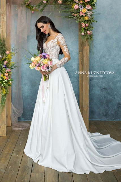 Свадебное платье Делайла. Силуэт А-силуэт. Цвет Белый / Молочный. Вид 3