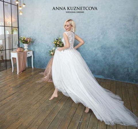 Свадебное платье Бланш. Силуэт А-силуэт. Цвет Белый / Молочный. Вид 3