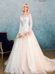 Свадебное платье Элин. Силуэт А-силуэт. Цвет Белый / Молочный, Персик / Оранжевый. Вид 1