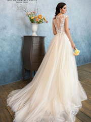 Свадебное платье Леронтайн. Силуэт А-силуэт. Цвет Айвори / Капучино, Персик / Оранжевый. Вид 2