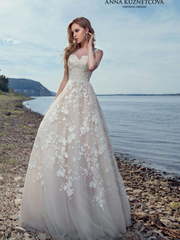 Свадебное платье Ноэлия. Силуэт А-силуэт. Цвет Айвори / Капучино, Персик / Оранжевый, оттенки Розового. Вид 1