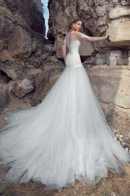 Свадебное платье Марселла. Силуэт А-силуэт. Цвет Белый / Молочный. Вид 3