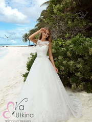 Свадебное платье Вероника. Силуэт А-силуэт. Цвет Белый / Молочный. Вид 1