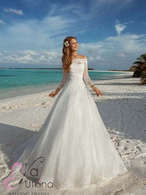 Свадебное платье Лурдес. Силуэт А-силуэт. Цвет Белый / Молочный. Вид 1