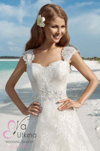 Свадебное платье Стефани. Силуэт А-силуэт. Цвет Айвори / Капучино, Белый / Молочный. Вид 3