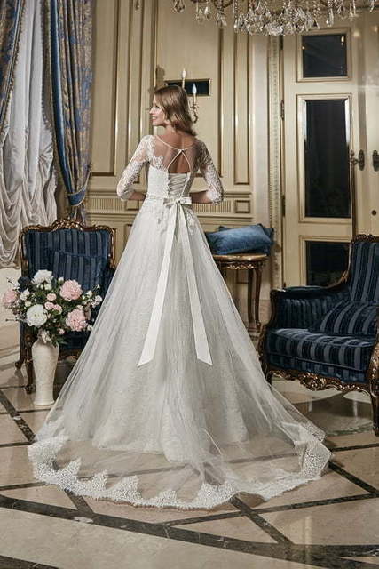 Свадебное платье Селеста. Силуэт А-силуэт. Цвет Айвори / Капучино, Белый / Молочный. Вид 2