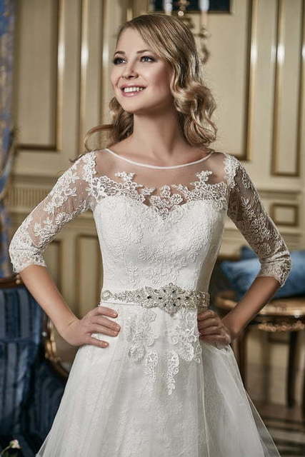 Свадебное платье Селеста. Силуэт А-силуэт. Цвет Айвори / Капучино, Белый / Молочный. Вид 4