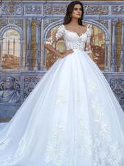 Свадебное платье Eleonor. Силуэт Пышное, А-силуэт. Цвет Белый / Молочный. Вид 1