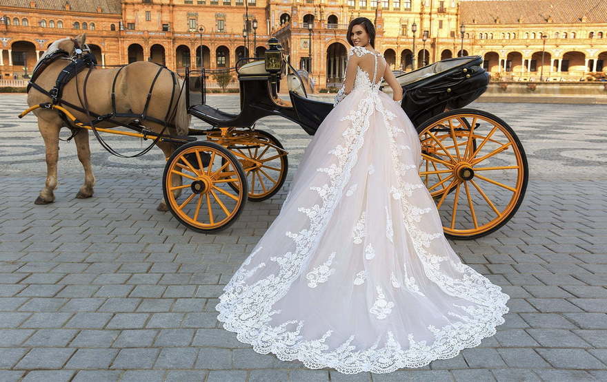 Свадебное платье Leda. Силуэт Пышное, А-силуэт. Цвет Персик / Оранжевый, оттенки Розового. Вид 2