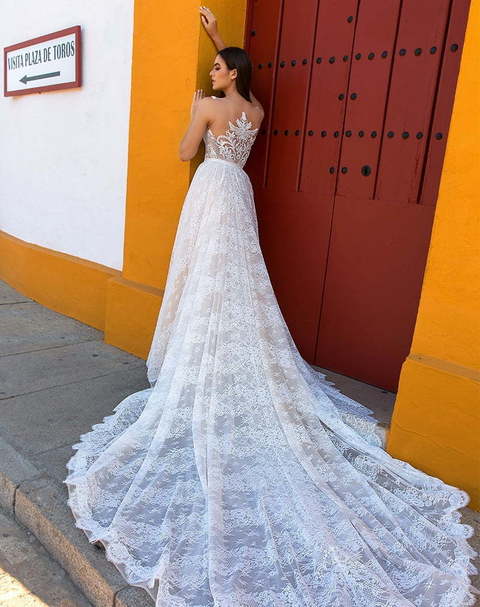 Свадебное платье Eliza. Силуэт А-силуэт, Прямое. Цвет Айвори / Капучино, Персик / Оранжевый, оттенки Розового. Вид 2