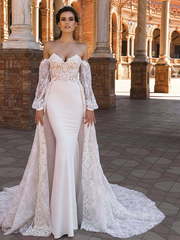 Свадебное платье Camilla. Силуэт А-силуэт, Рыбка. Цвет Белый / Молочный, оттенки Розового. Вид 1