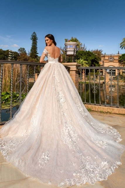 Свадебное платье Nora. Силуэт А-силуэт, Прямое. Цвет Айвори / Капучино, Белый / Молочный. Вид 2