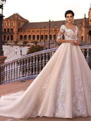 Свадебное платье Gemma. Силуэт Пышное, А-силуэт. Цвет Персик / Оранжевый, оттенки Розового. Вид 1