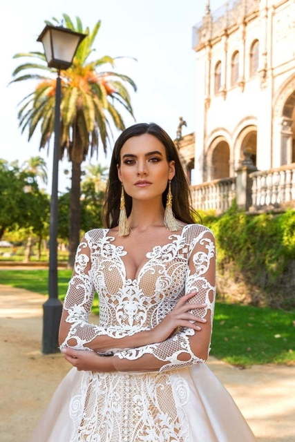 Свадебное платье Ohara. Силуэт Пышное, А-силуэт. Цвет Айвори / Капучино, Белый / Молочный. Вид 3