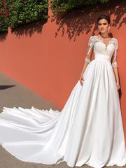 Свадебное платье Simona. Силуэт А-силуэт. Цвет Белый / Молочный. Вид 1