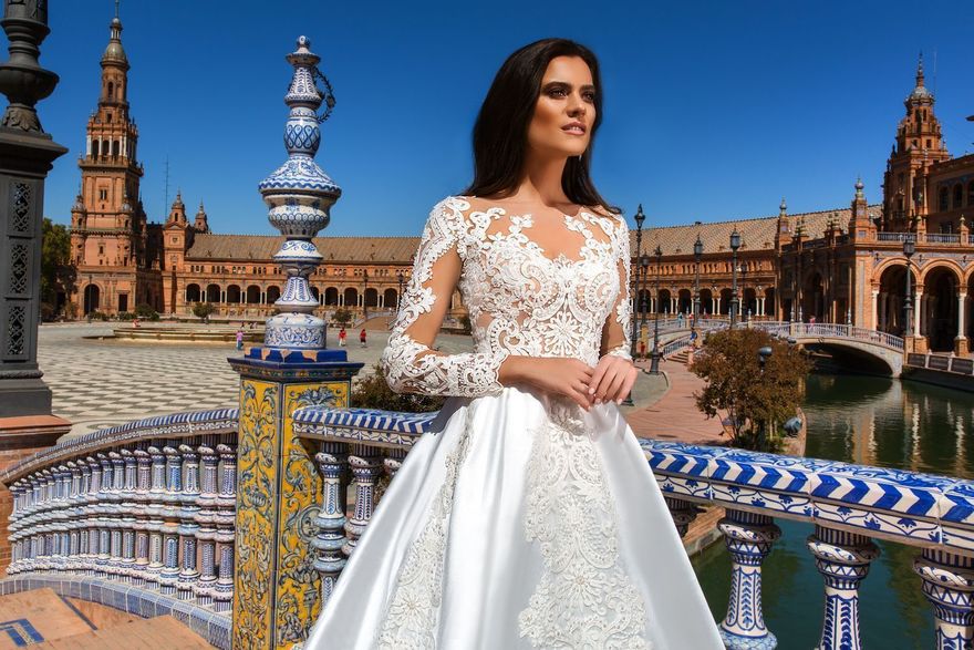 Свадебное платье Harlow. Силуэт Пышное, А-силуэт. Цвет Белый / Молочный. Вид 3