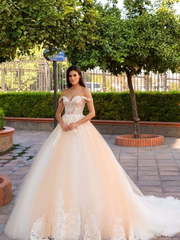 Свадебное платье Merida. Силуэт Пышное, А-силуэт. Цвет Айвори / Капучино, Персик / Оранжевый. Вид 1