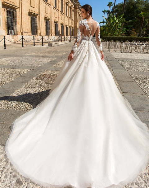 Свадебное платье Elania. Силуэт Пышное, А-силуэт. Цвет Айвори / Капучино, Белый / Молочный, Персик / Оранжевый. Вид 2